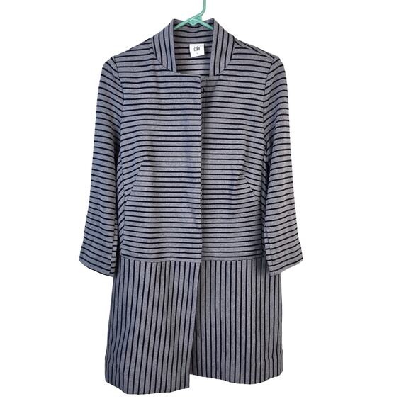 Cabi Car Coat Women's S Navy Gray Stripe Button  Long Line #5474 Career Chic - Picture 1 of 13
